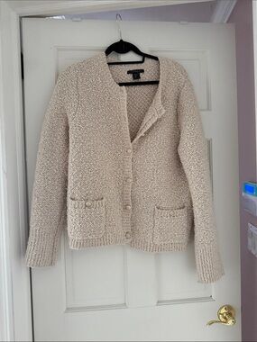 Tahari Cream Bouclé Button-Front Cardigan